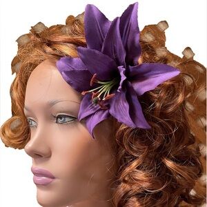 Handmade Artisan PURPLE Fabric LILY Floral PINUP Style VLV Rockabilly HAIR CLIP